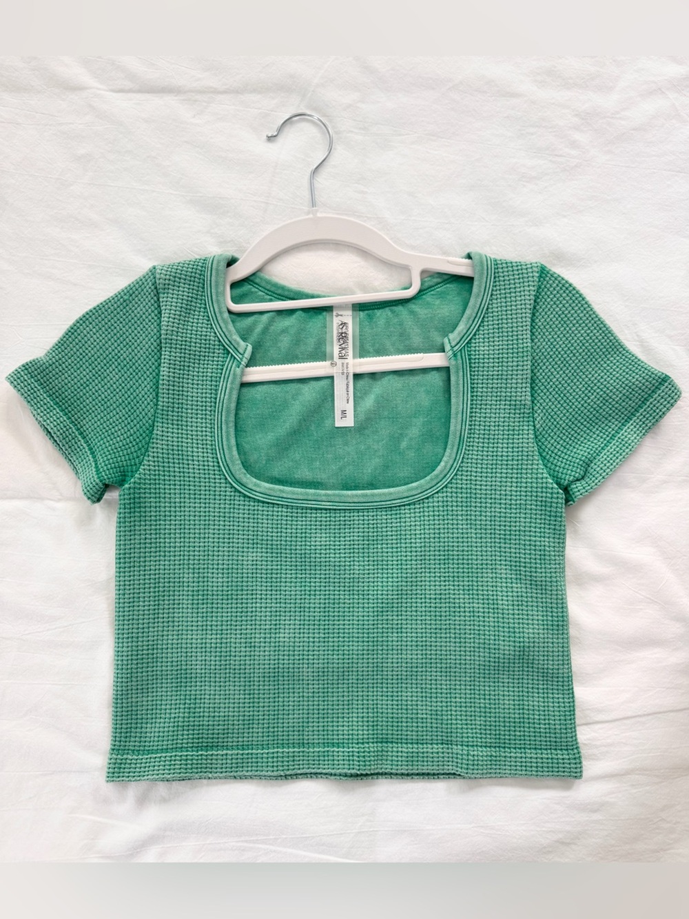 Altar'd State Mint Green Waffle Square-Neck Short Sleeve Top